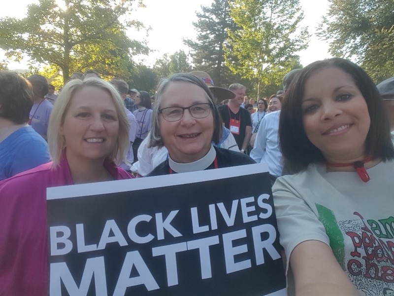 The Black Lives Matter March at General Convention in Salt Lake City. Noelle and Lesley with DioNeb Deacon Betsy Blake Bennett.